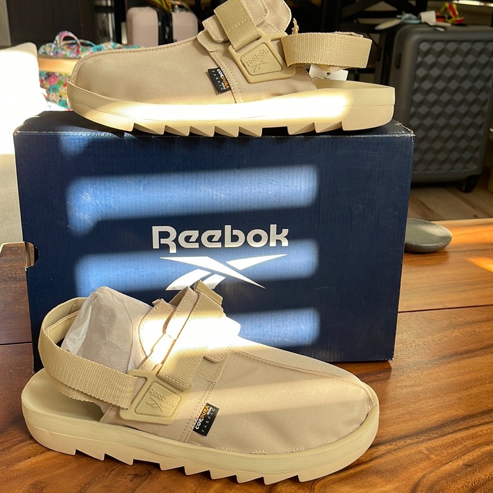 NIB Reebok Beatnik Unisex UTIBEI sandals sneakers tan Sz 12 mules Utility cool - Picture 3 of 7